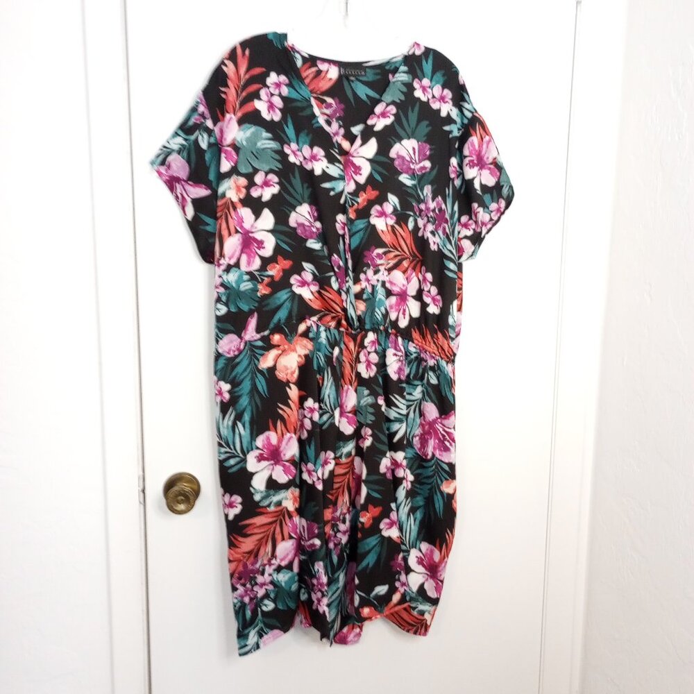 Bobeau Black Floral Twist Front Aniyah Faux-Wrap Dress